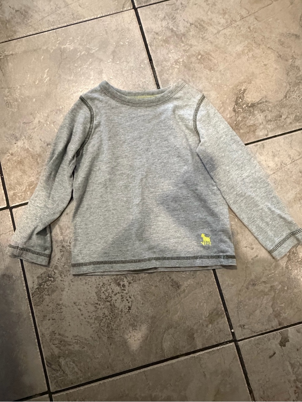 Mini Boden Kids Grey Long-Sleeve Tee with Neon Yellow Logo